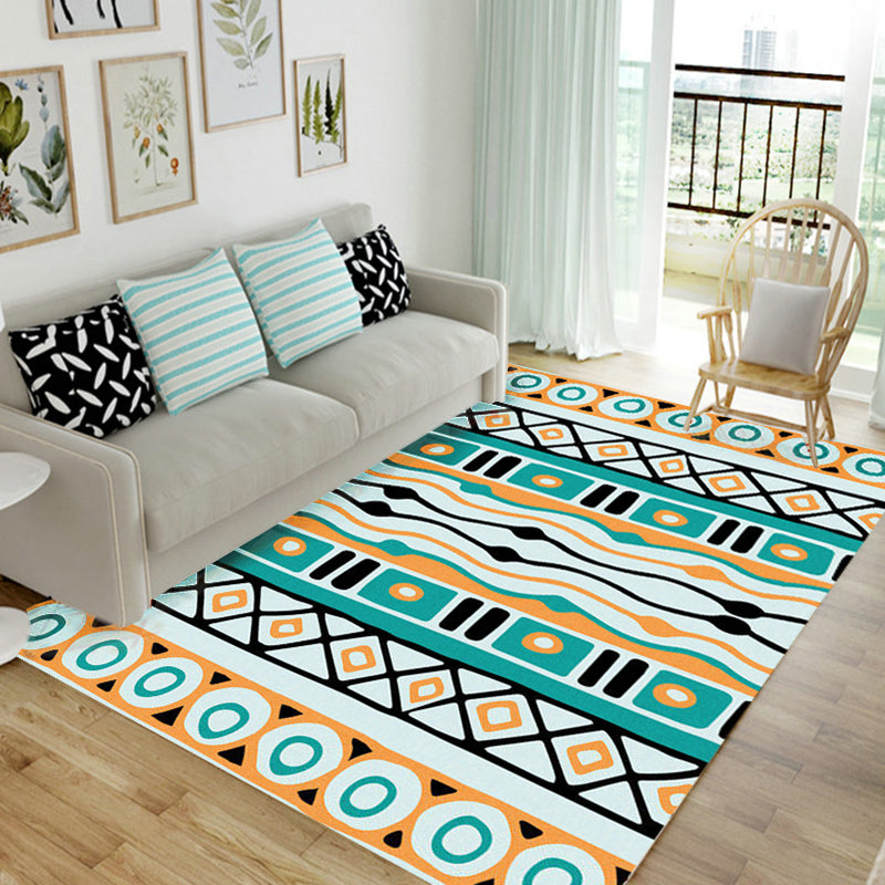 BowLift | Green striped geometric carpet with diamond and pots Polyester Power Loom pet-friendly carpet for accent area