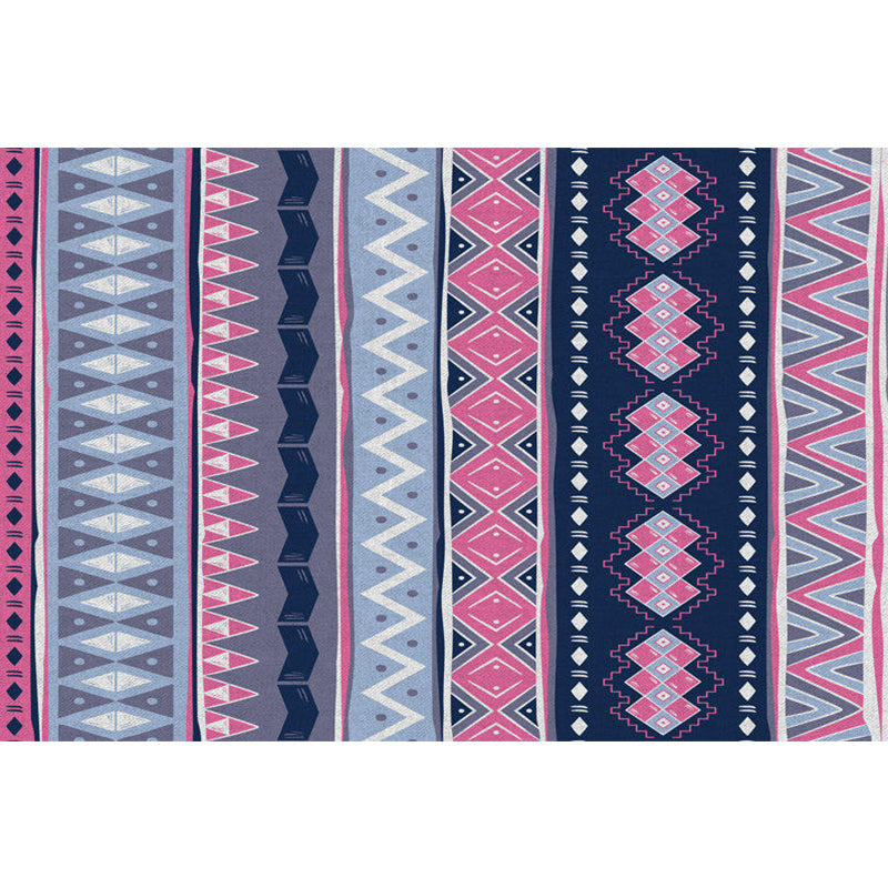 BowLift | Blue Pink Striped Geometric Rug Americana Tribal Polyester Rug Pet Friendly Stain Resistant Area Rug for Fireplace