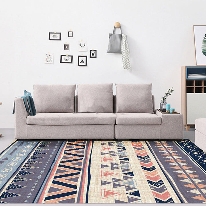BowLift | Warm purple stain-resistant rug striped geometric Americana tribal rug polyester pet-friendly area rug for living room