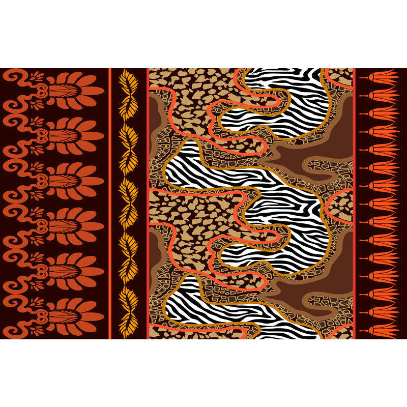 BowLift | Paisley and Leopard Tribal Rug in Orange Indian Americana Scroll Synthetic Flooring Pet Friendly Stain Resistant Indoor Carpet
