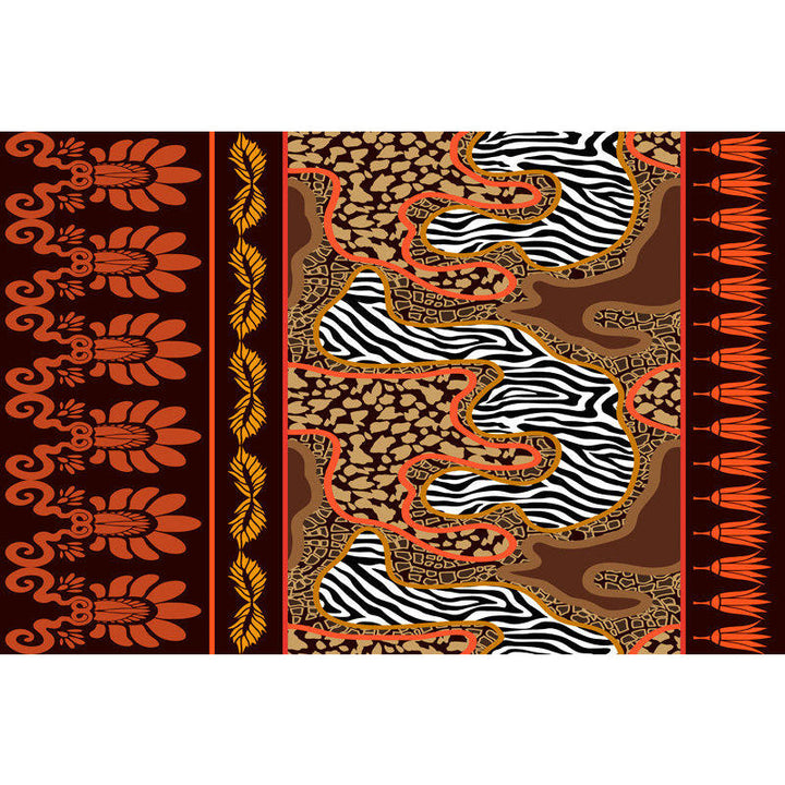 BowLift | Paisley and Leopard Tribal Rug in Orange Indian Americana Scroll Synthetic Flooring Pet Friendly Stain Resistant Indoor Carpet