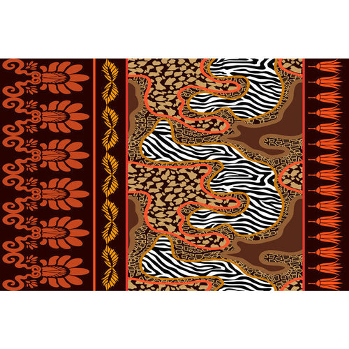 BowLift | Paisley and Leopard Tribal Rug in Orange Indian Americana Scroll Synthetic Flooring Pet Friendly Stain Resistant Indoor Carpet
