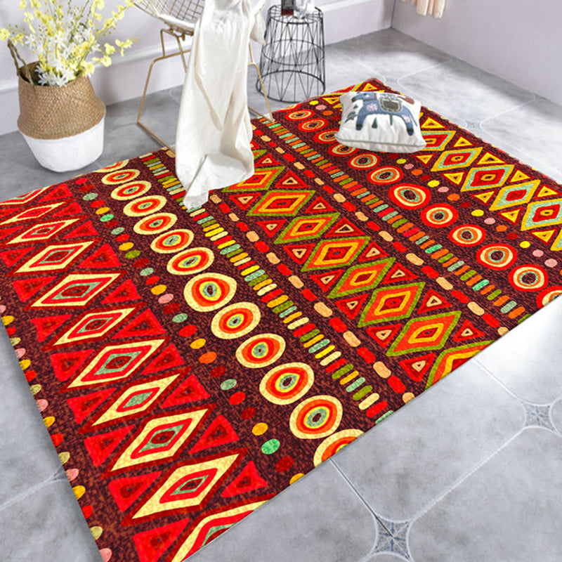 BowLift | Dark Red Americana Tribal Carpet Striped Geometric Polyester Pet Friendly Stain Resistant Rug for Accent Area