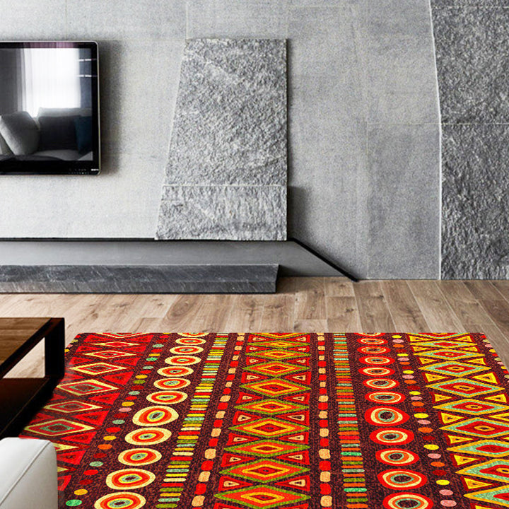 BowLift | Dark Red Americana Tribal Carpet Striped Geometric Polyester Pet Friendly Stain Resistant Rug for Accent Area
