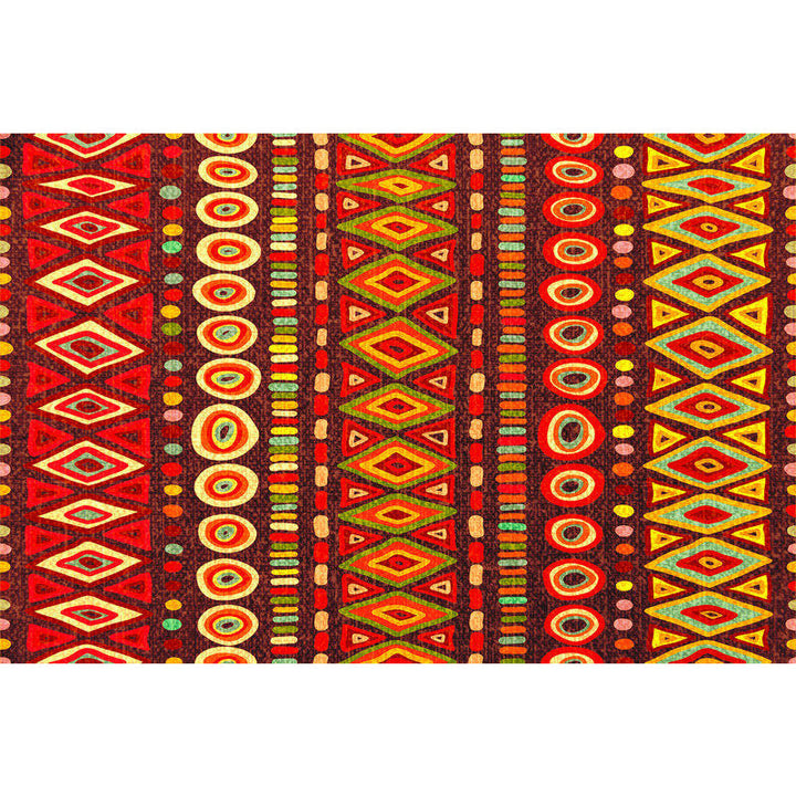 BowLift | Dark Red Americana Tribal Carpet Striped Geometric Polyester Pet Friendly Stain Resistant Rug for Accent Area