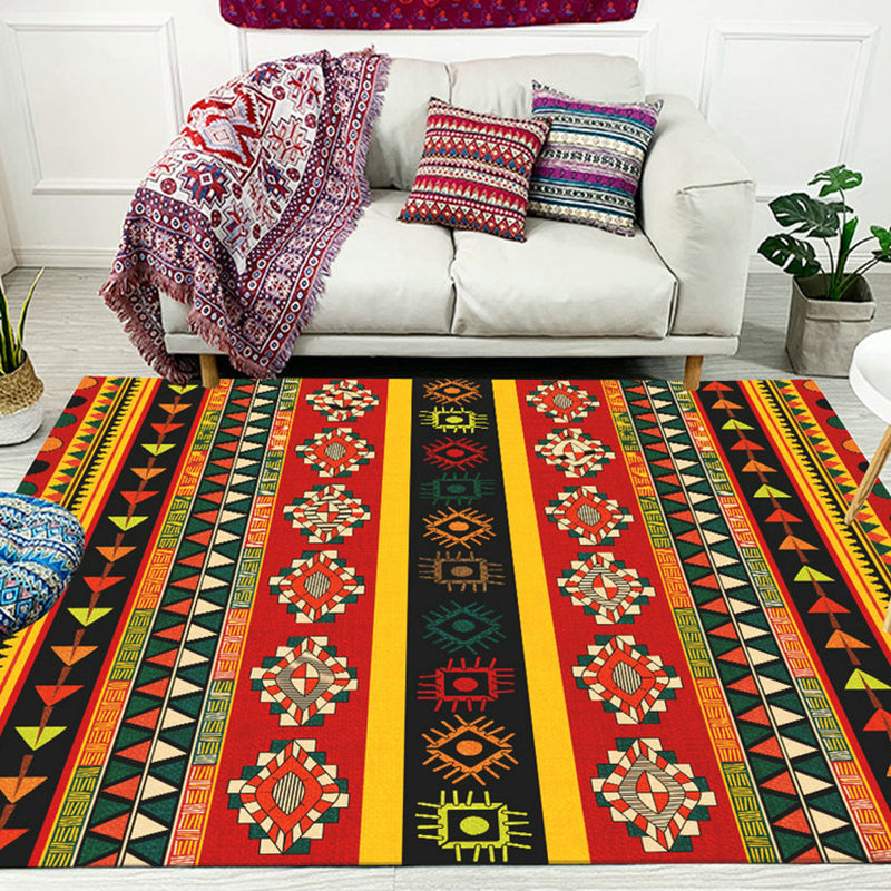 BowLift | Dark Red Americana Tribal Carpet Striped Geometric Polyester Pet Friendly Stain Resistant Rug for Accent Area