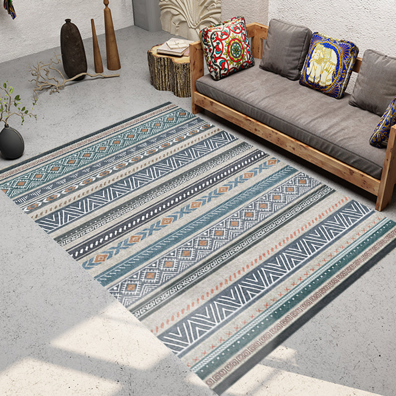 BowLift | Bohemian Style Indoor Rug Striped Geometric Shine Rug with Zigzag Lines and Diamond Synthetic Non-Slip Rug