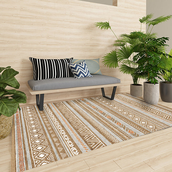 BowLift | Bohemian Style Indoor Rug Striped Geometric Shine Rug with Zigzag Lines and Diamond Synthetic Non-Slip Rug