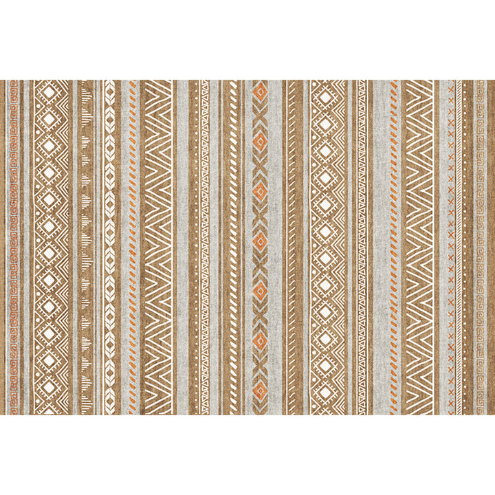 BowLift | Bohemian Style Indoor Rug Striped Geometric Shine Rug with Zigzag Lines and Diamond Synthetic Non-Slip Rug