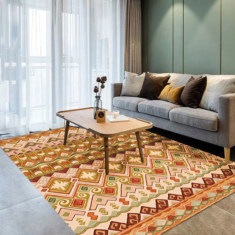 BowLift | Orange Americana Indoor Mat Striped Indian Tribal Graphic Rug with Feather Headscarf Synthetic Non-Slip Backing Rug