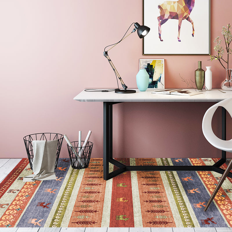 BowLift | Bohemian striped geometric rug with botanical and animal motifs synthetic non-slip backing pet-friendly area rug