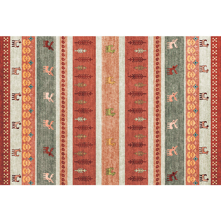 BowLift | Bohemian striped geometric rug with botanical and animal motifs synthetic non-slip backing pet-friendly area rug