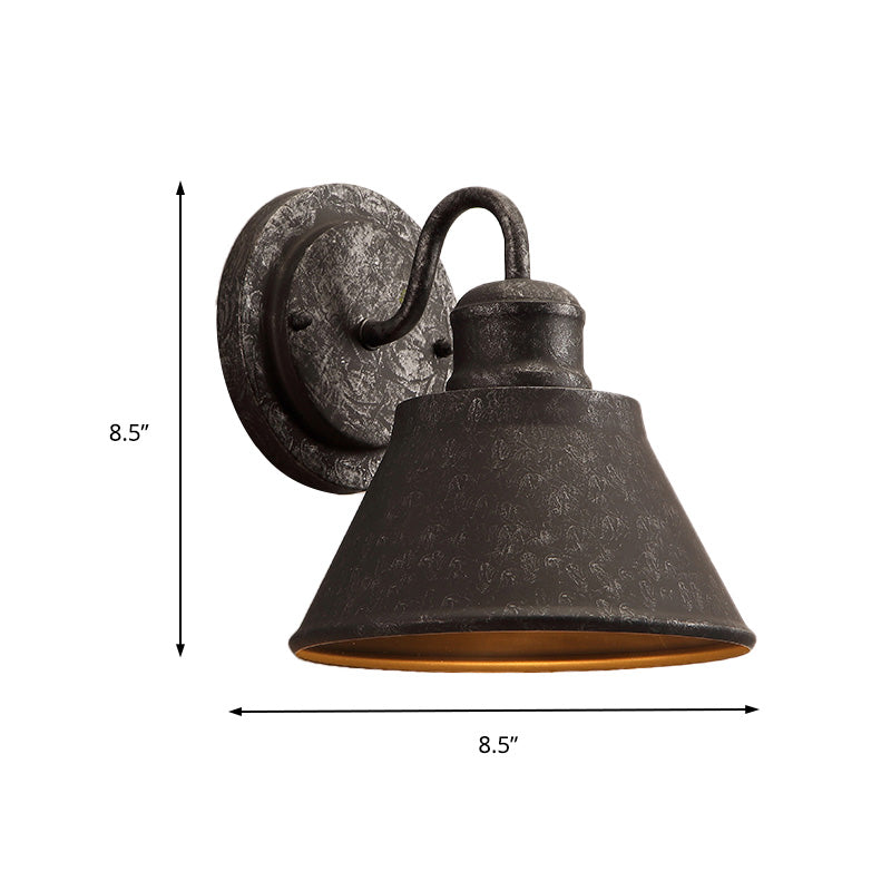 BowLift | Metal Antique Black Wall Lights Drum/Trumpet Shade 1-Light Retro Rustic Wall Lamp Fixture