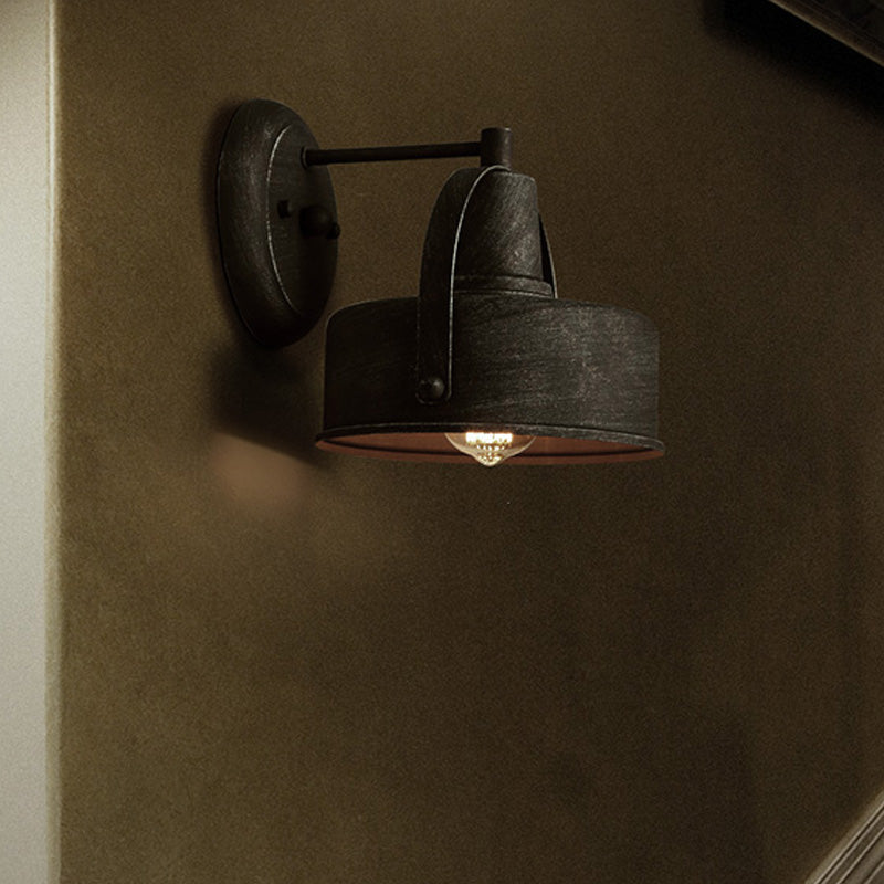 BowLift | Metal Antique Black Wall Lights Drum/Trumpet Shade 1-Light Retro Rustic Wall Lamp Fixture