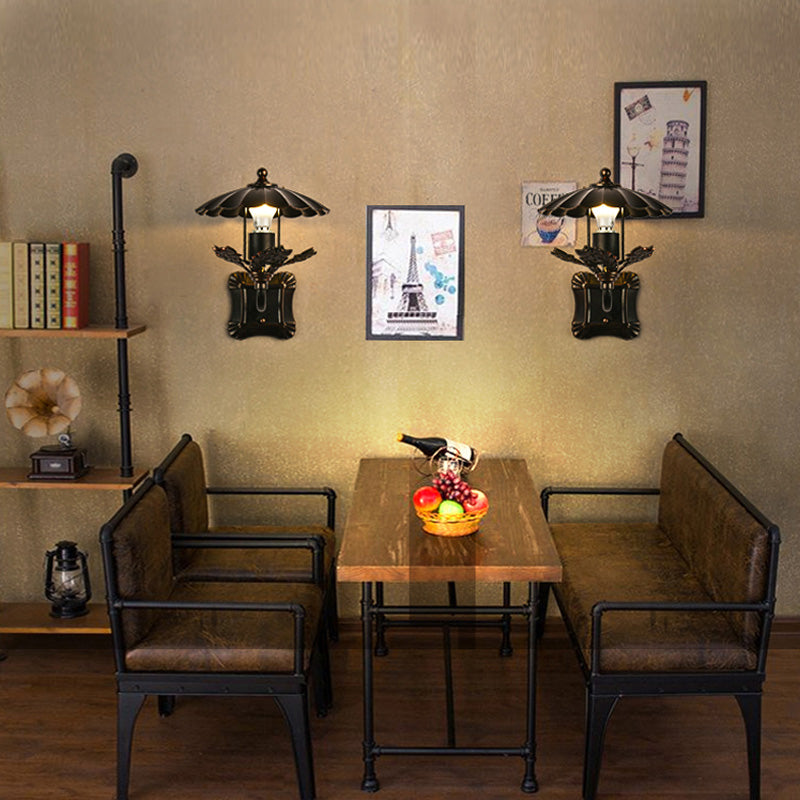 BowLift | Metal Bronze Wall Lamp Cone 1-Light Industrial Wall Lamp with Leaf Decoration and Square Back Plate