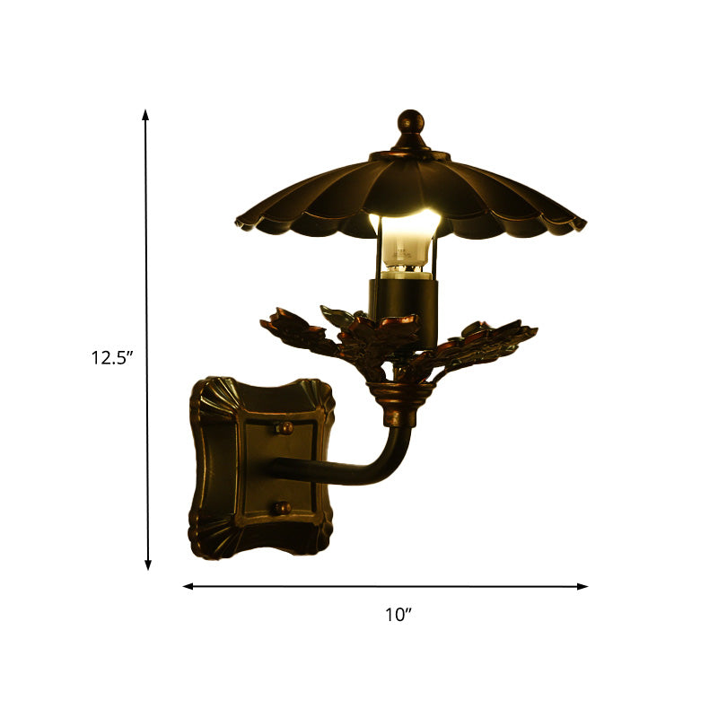 BowLift | Metal Bronze Wall Lamp Cone 1-Light Industrial Wall Lamp with Leaf Decoration and Square Back Plate