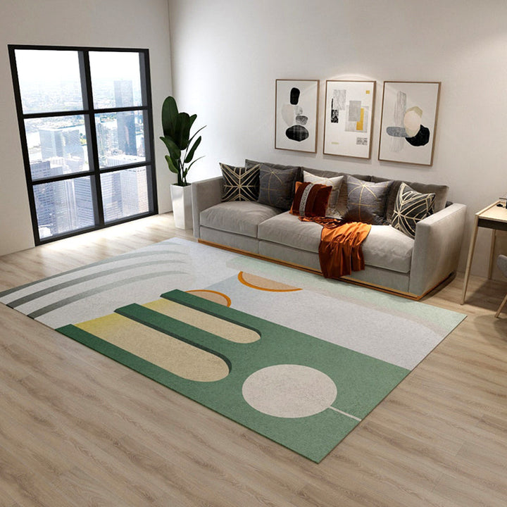 Green and White Modern Carpet Polyester Abstract Color Block Carpet Washable Rectangular Carpet for Bedroom | Bowlift