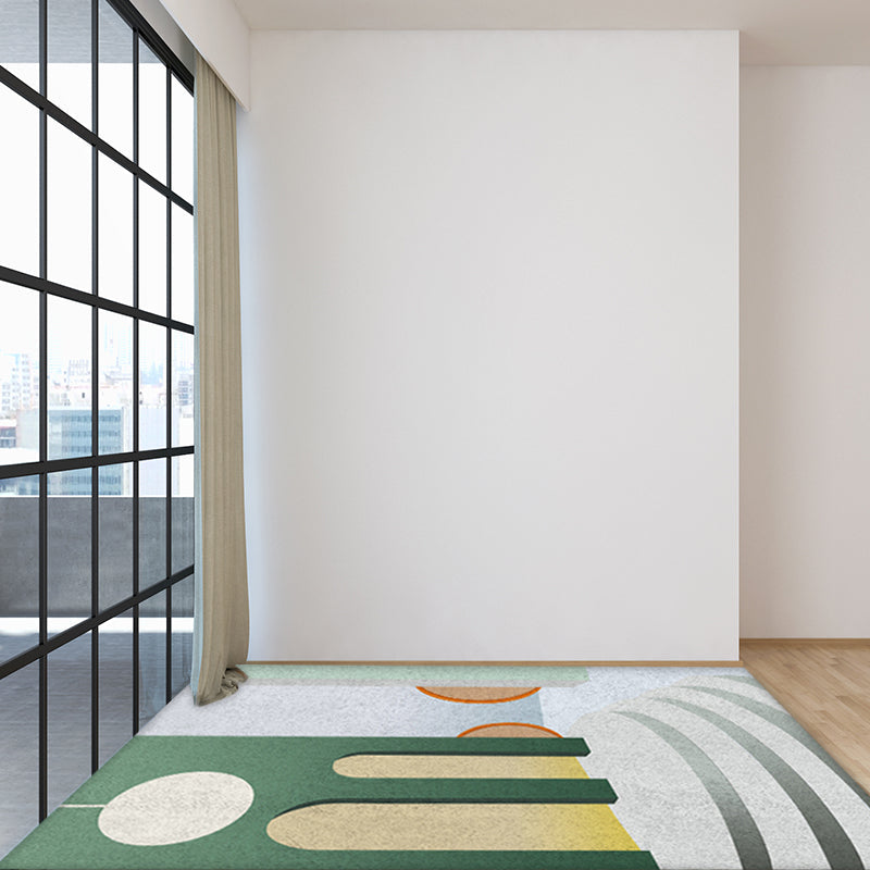 Green and White Modern Carpet Polyester Abstract Color Block Carpet Washable Rectangular Carpet for Bedroom | Bowlift