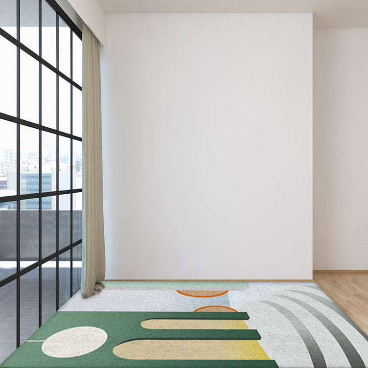 Green and White Modern Carpet Polyester Abstract Color Block Carpet Washable Rectangular Carpet for Bedroom | Bowlift