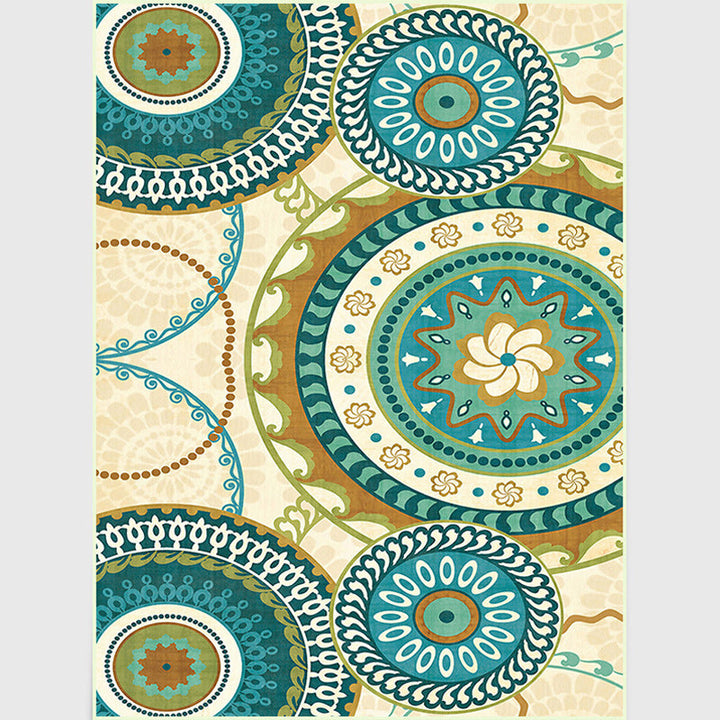 BowLift | Yellow Moroccan Carpet Polyester Flower Circle Dots Pattern Rug Non-Slip Mat Rug for Home Decor