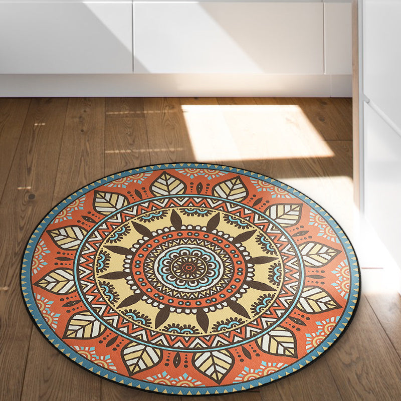 BowLift | Blue and Orange Tribal Carpet with Leaf Polyester Southwestern Print Non-Slip Back Carpet for Bedroom