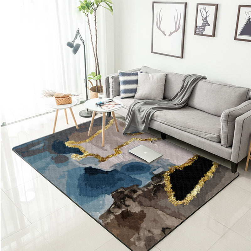 Nordic Modern Carpet in Brown Abstract Painting Print Carpet Polyester Washable Carpet for Home Decor | Bowlift