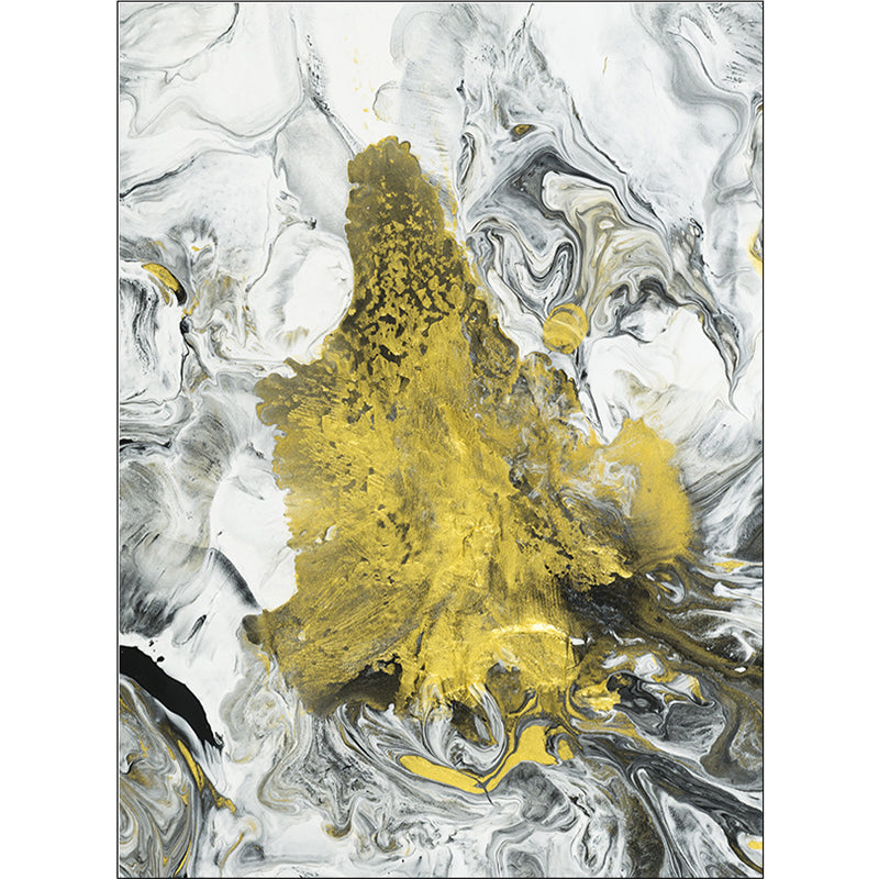 Modern living room rug in white and yellow abstract paint pattern rug polyester washable rug | Bowlift