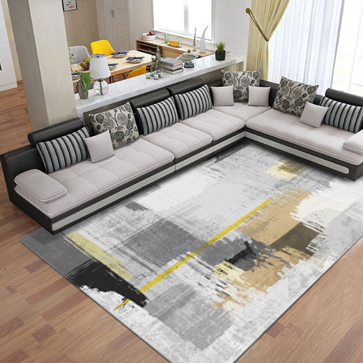 White and yellow funky rug wool leather striped color block rug washable rectangular rug for the bedroom | Bowlift