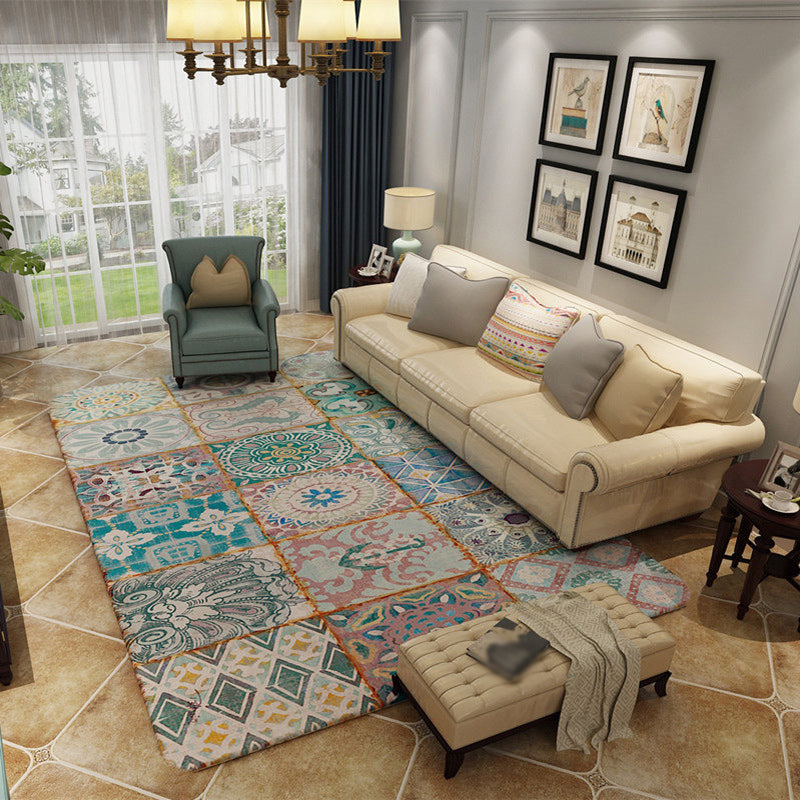 BowLift | Moroccan Living Room Rug Multicolored Flower Diamond Print Rug Polyester Rug