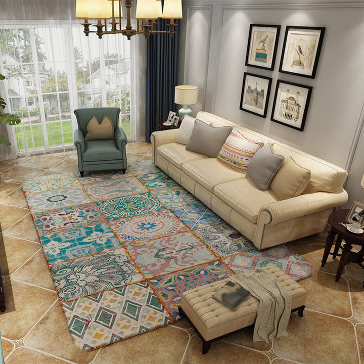 BowLift | Moroccan Living Room Rug Multicolored Flower Diamond Print Rug Polyester Rug