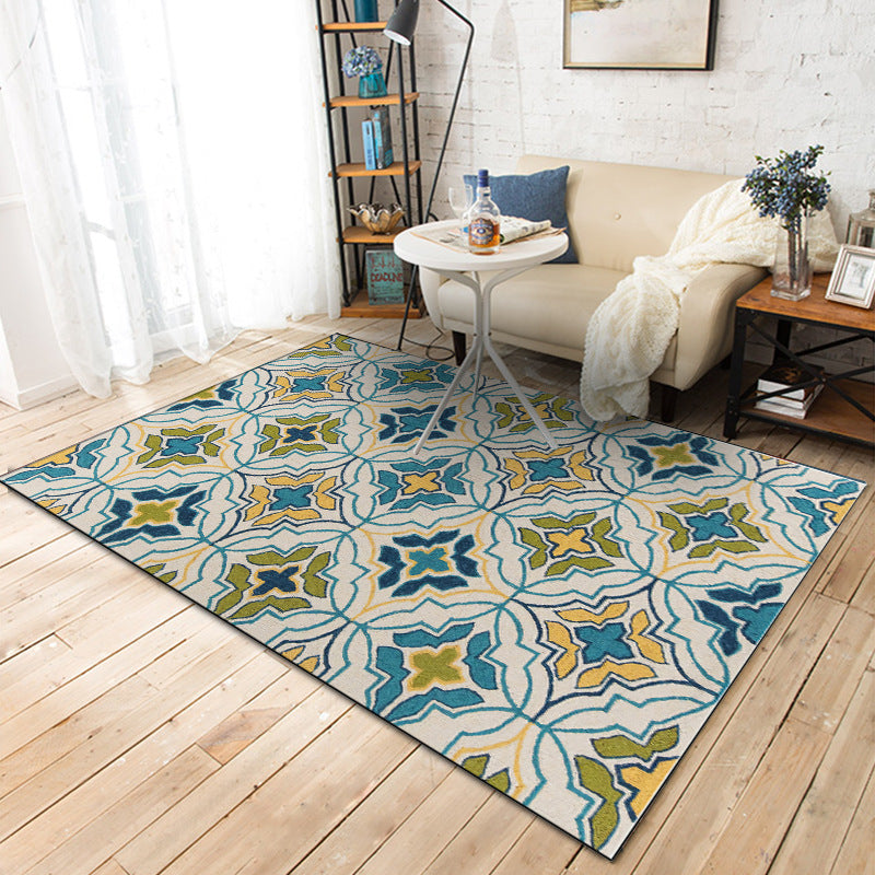 BowLift | Ivorakariert Moroccan Carpet Polyester Geometric Floral Cross Print Rug Non-Slip Rug for Home Decor