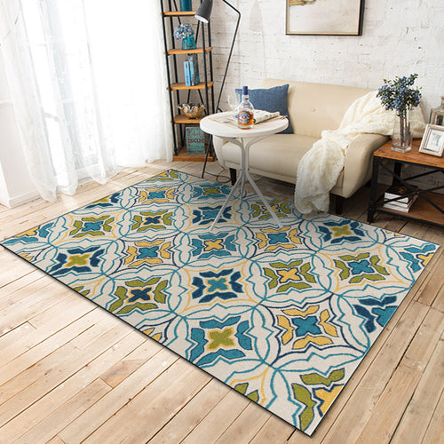 BowLift | Ivorakariert Moroccan Carpet Polyester Geometric Floral Cross Print Rug Non-Slip Rug for Home Decor