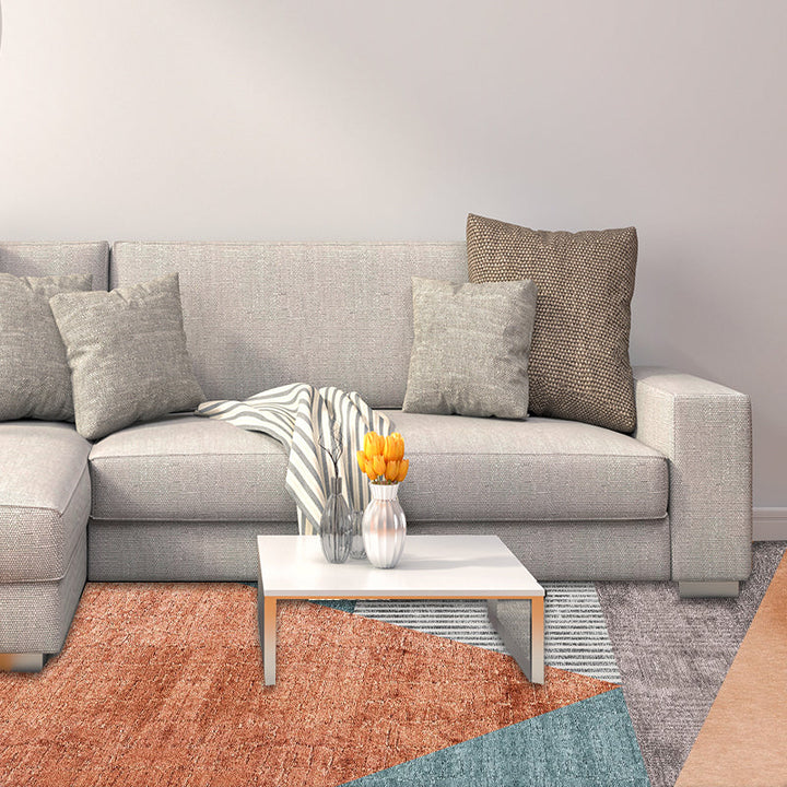 Orange and blue modern rug polyester striped geometric color block rug washable non-slip backing rectangular rug for the bedroom | Bowlift