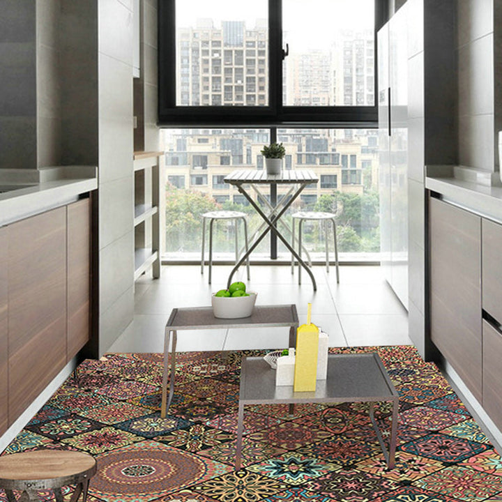 BowLift | Persian Moroccan rug in brown floral circle square print area rug polyester non-slip rug for living room