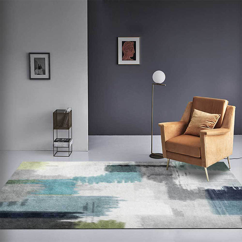 Contemporary modern rug in gray abstract color block painting print rug made of polyester washable for the bedroom | Bowlift