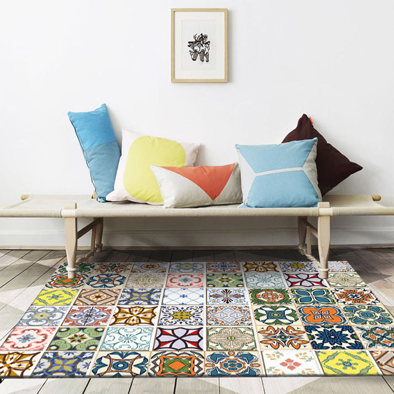 BowLift | Colorful Moroccan Rug Polyester geometric floral square pattern rug non-slip rug for home decor