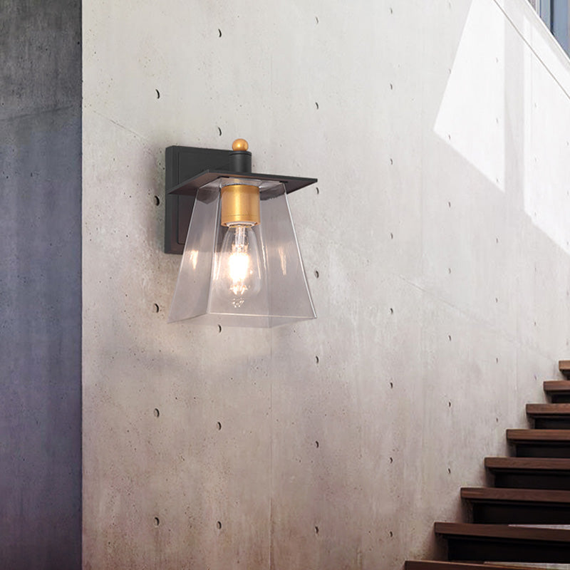 BowLift | Clear Glass Black Wall Lamp Lighting Cylinder/Half Circle/Rectangle 1-Light Industrial Light Fixture, 6"/8" Wide