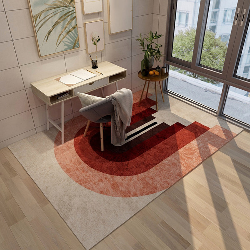 Red and Brown Contemporary Carpet Polyester Color Block Abstract Carpet Washable Rectangular Rug for the Bedroom | Bowlift