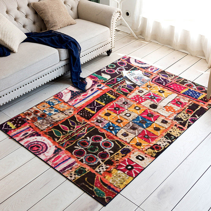 BowLift | Mediterranean rectangular round patterned rug in black Moroccan rug polyester non-slip backing rug for the bedroom