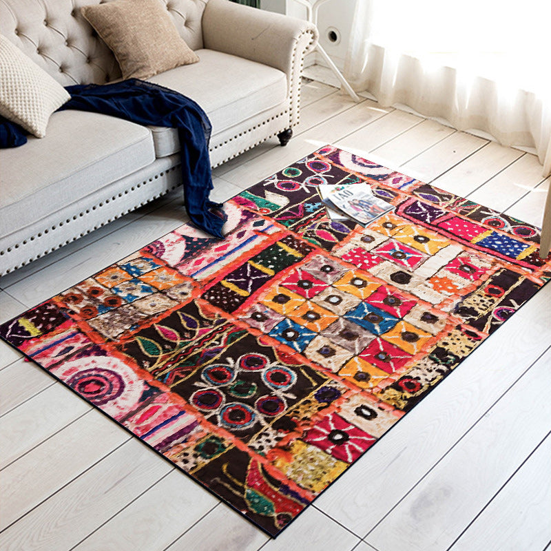 BowLift | Mediterranean rectangular round patterned rug in black Moroccan rug polyester non-slip backing rug for the bedroom