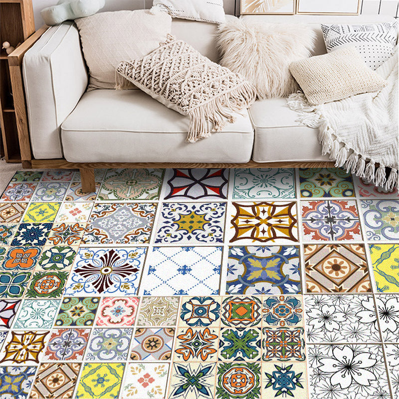 BowLift | Mediterranean geometric floral pattern carpet multicolor Moroccan carpet polyester non-slip back carpet for bedroom