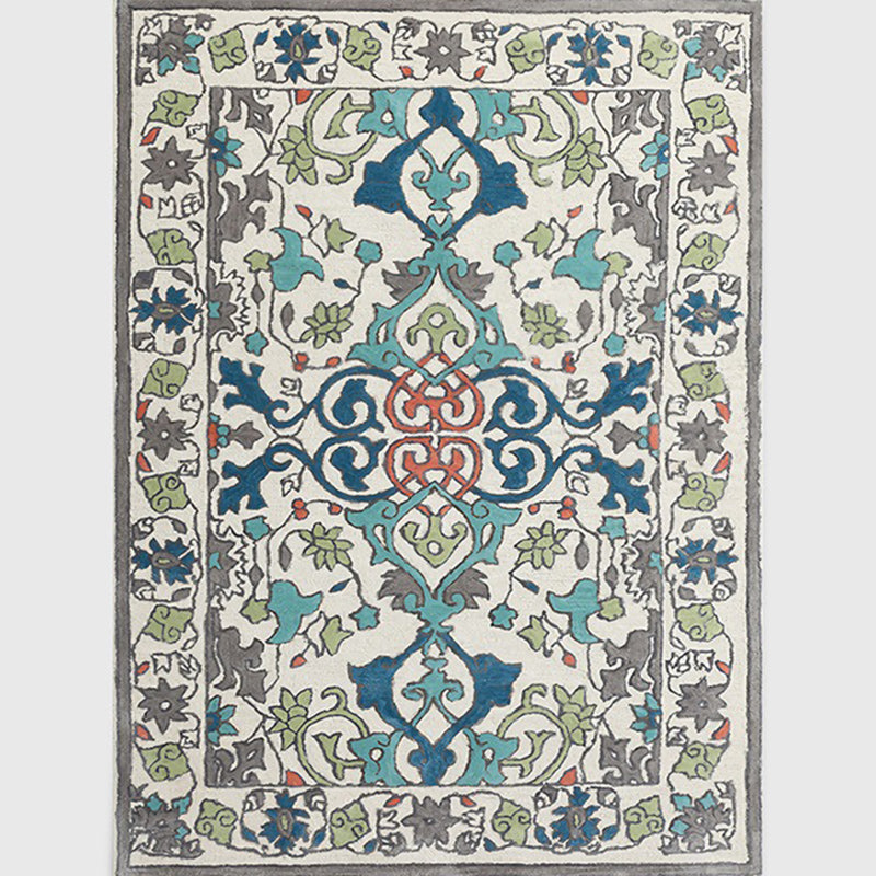 BowLift | Moroccan living room wallpaper in ivory leaf pattern printed carpet polyester non-slip rug