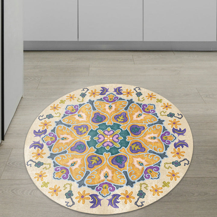 BowLift | Tribal Medallion Rug Yellow Synthetic Rug Non-slip Back Rug for Living Room