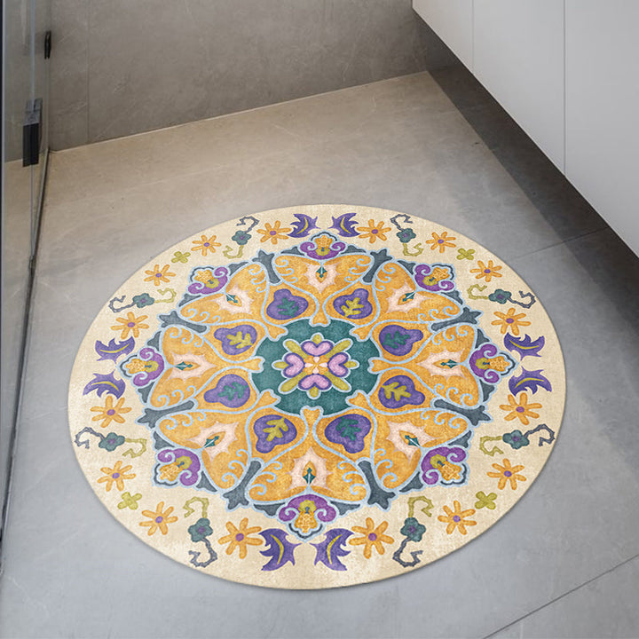BowLift | Tribal Medallion Rug Yellow Synthetic Rug Non-slip Back Rug for Living Room