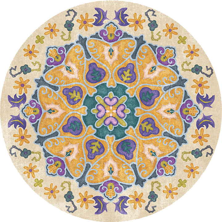 BowLift | Tribal Medallion Rug Yellow Synthetic Rug Non-slip Back Rug for Living Room