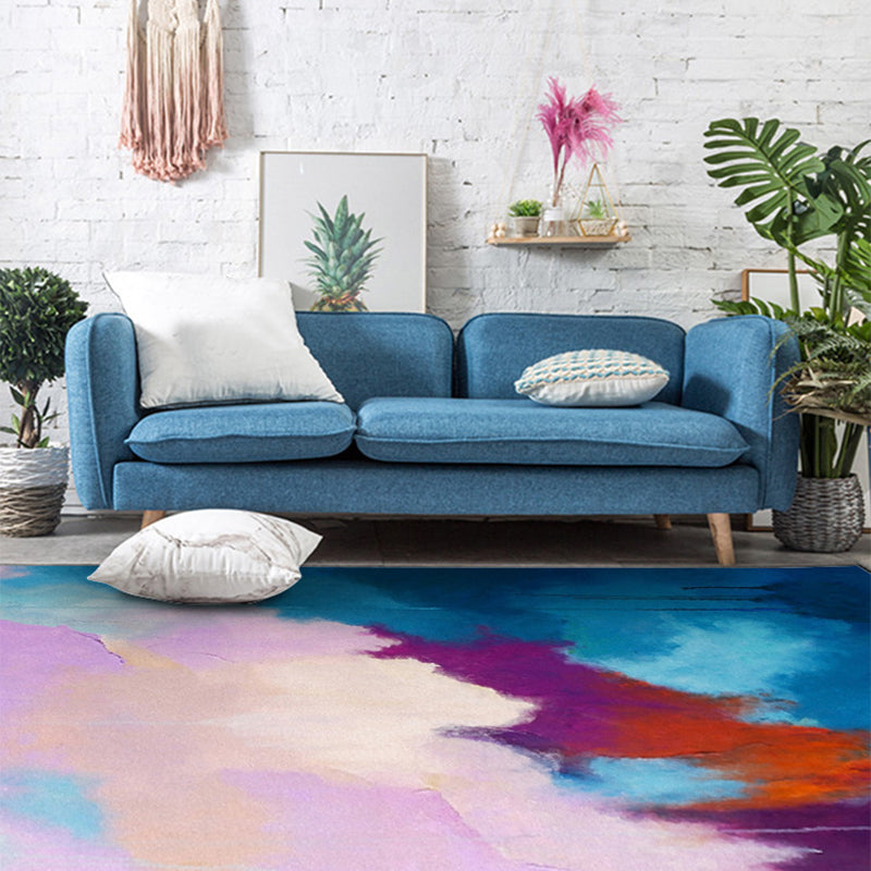 Minimalist modern carpet colorful abstract painting printing area rug polyester washable rug for bedroom | Bowlift