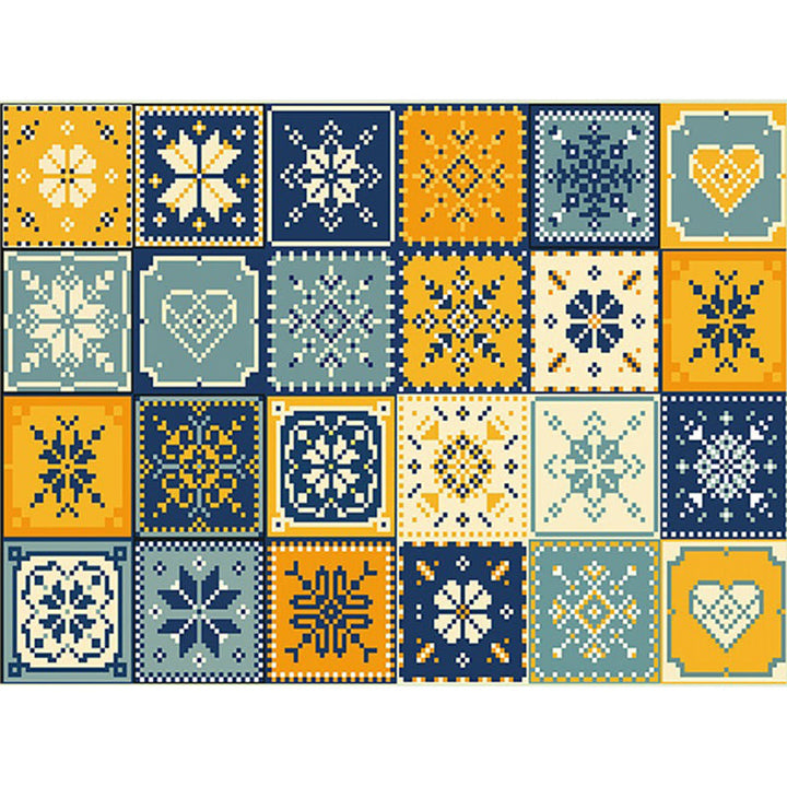 BowLift | Moroccan Living Room Rug in Yellow and Blue Geometric Snowflake Dots Print Rug Polyester Non-Slip Rug