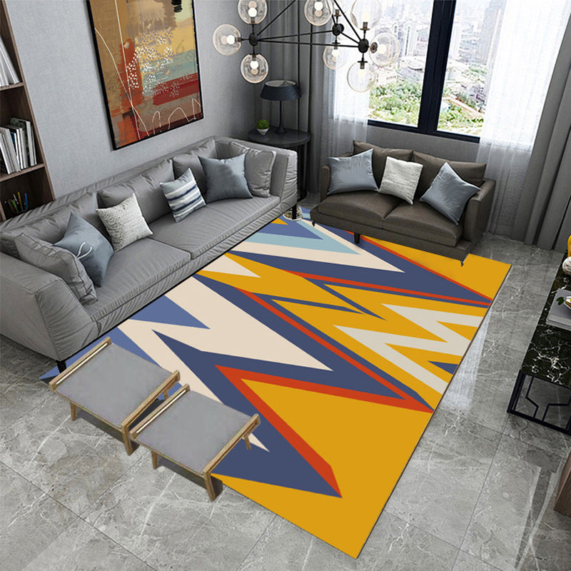 Yellow and Blue contemporary rug Polyester color box geometric rug washable rectangular rug for the living room | Bowlift