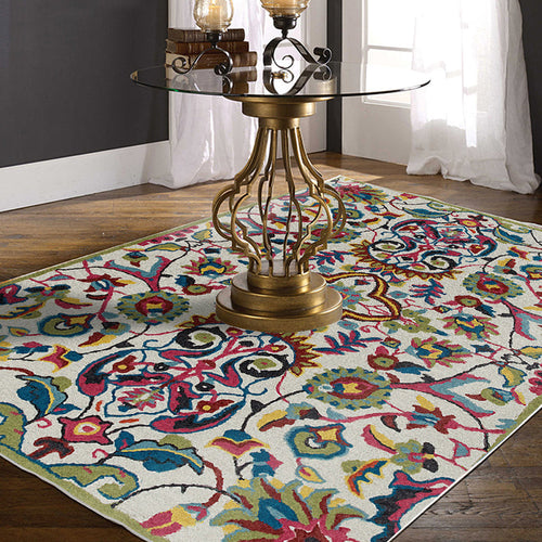 BowLift | White Moroccan carpet Polyester flower leaf pattern carpet non-slip back carpet for home decoration