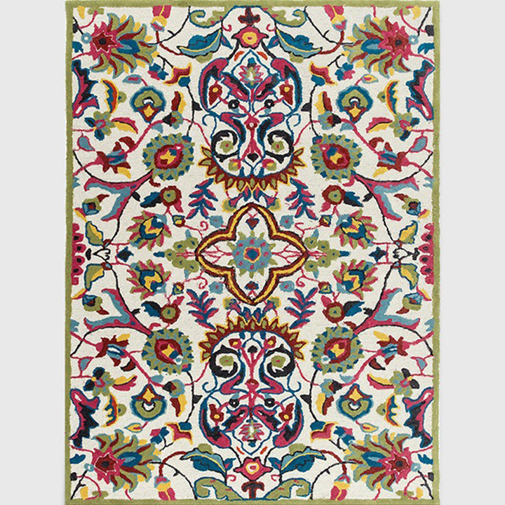 BowLift | White Moroccan carpet Polyester flower leaf pattern carpet non-slip back carpet for home decoration